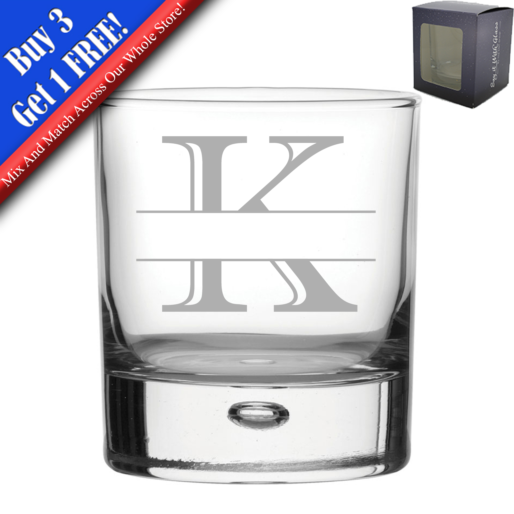 Personalised Engraved Novelty Initial and Name Whiskey Glass
